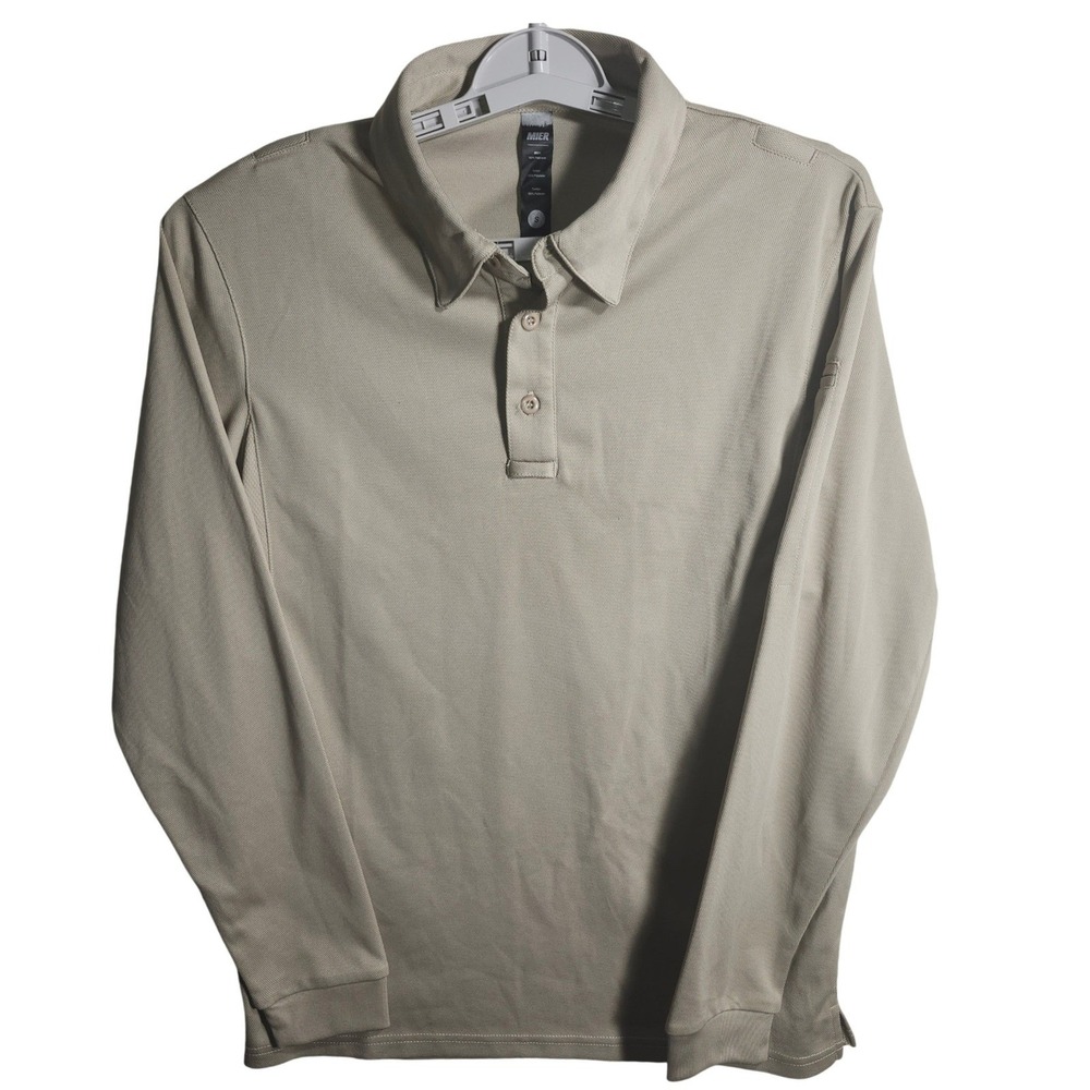 MIER Long Sleeve Polo Shirt Khaki Performance Athletic Men Sz S hiking tactical